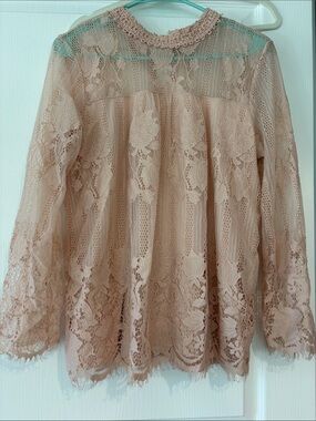 Ultra Pink Blush Lace Long-Sleeve Peasant Top
